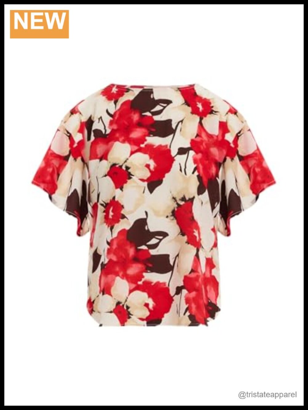Anne Klein Flutter Sleeve Boat Neck Printed Crepe Blouse Women's